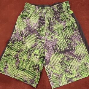 Boys REEBOK Green and Black Patterned Athletic Shorts XS